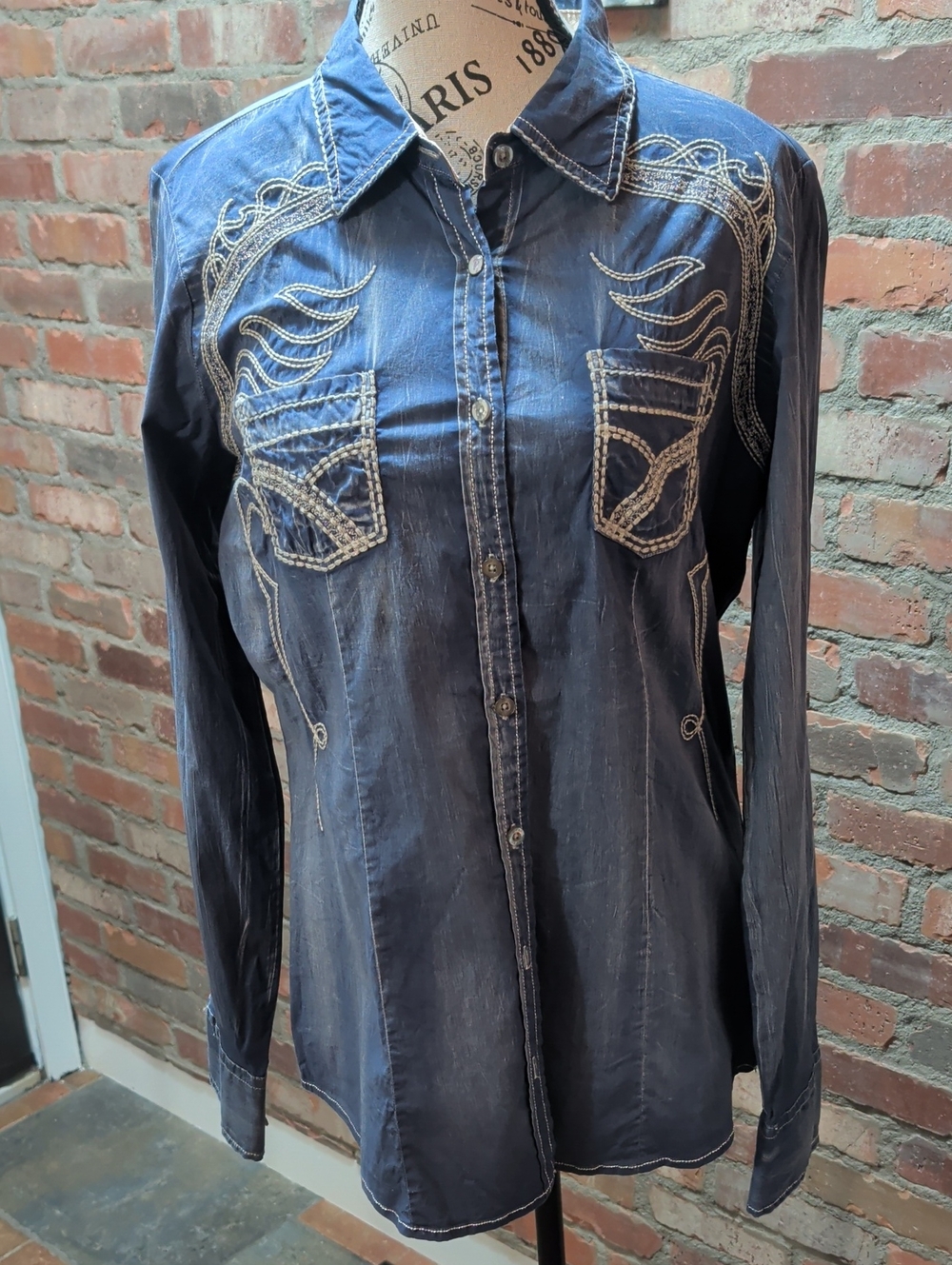 Roar Blue Embroidered Button-Down Shirt